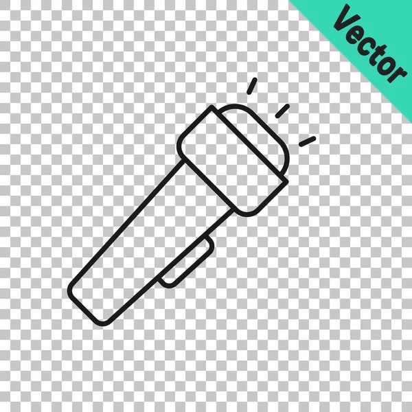 Icono Linterna Línea Negra Aislado Sobre Fondo Transparente Vector — Archivo Imágenes Vectoriales