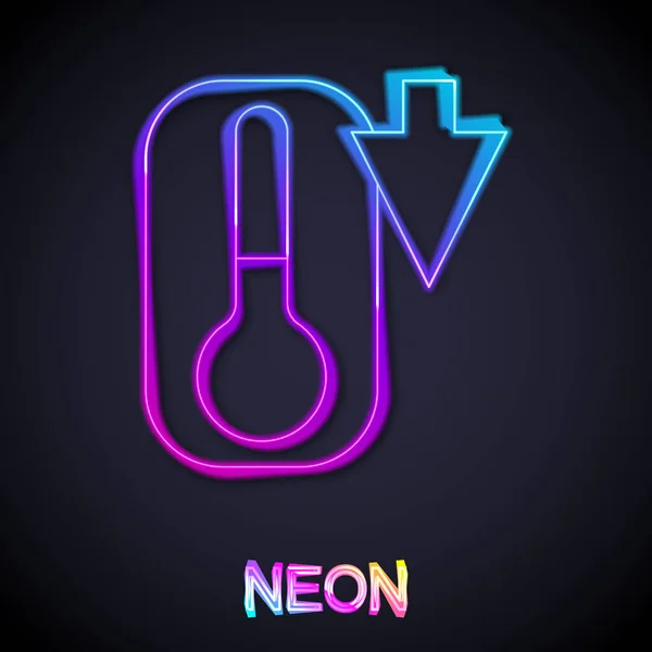 Zářící Neonová Linka Meteorologický Teploměr Měřící Teplo Studenou Ikonu Izolované — Stockový vektor