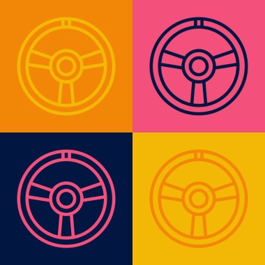 Pop Art Line Yarış Direksiyon ikonu renk arka planında izole edildi. Araba tekeri ikonu. Vektör