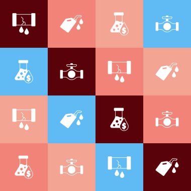 Patlak yağ borusunu vanayla, motor için teneke kutuyu yağ benzin test tüpünü ve ikonu hazırla. Vektör