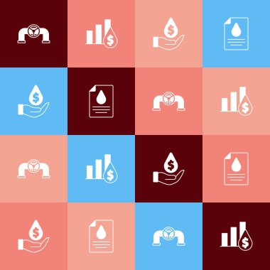 Kapakçık, turta grafiği ve dolarla pop sanat yağı piposunu ayarlayın, sembolü bırakın ve kontrat para ikonu yapın. Vektör