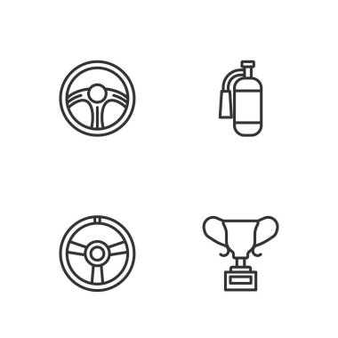Ödül kupasını, direksiyonu ve yangın söndürme ikonunu ayarla. Vektör