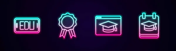 Définir Ligne Éducation Ligne Avec Diplôme Icône Lumineuse Néon Vecteur — Image vectorielle