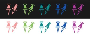 Push pin simgesini siyah ve beyaz arkaplanda izole et. Raptiye işareti. Vektör