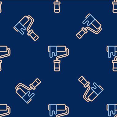 Çizgi boyası fırça ikonu mavi arkaplanda izole edilmiş pürüzsüz desen. Vektör