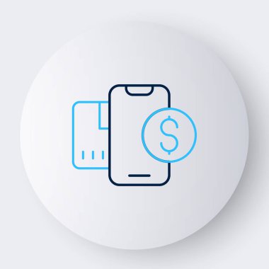 Beyaz arkaplanda dolar sembolü olan çizgi akıllı telefonu. İnternetten alışveriş konsepti. Finansal cep telefonu simgesi. Çevrimiçi ödeme. Renkli taslak konsepti. Vektör