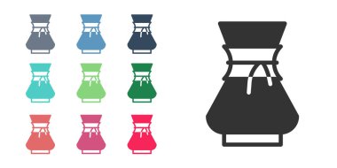 Beyaz arka planda izole edilmiş kahve makinesi ikonunun üzerine koyu kahve dök. Alternatif kahve demleme yöntemleri. Kahve kültürü. Simgeleri renklendirin. Vektör