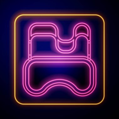 Parlayan neon dalış maskesi simgesi siyah arkaplanda izole edildi. Olağanüstü bir spor. Su altı ekipmanları. Vektör