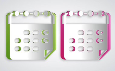 Kağıt kesimi Okul zaman çizelgesi simgesi gri arkaplanda izole edildi. Kağıt sanatı tarzı. Vektör