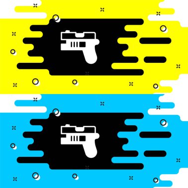 Beyaz Futuristik uzay silahı imha ikonu siyah arka planda izole edildi. Lazer tabancası. Uzaylı silahı. Vektör