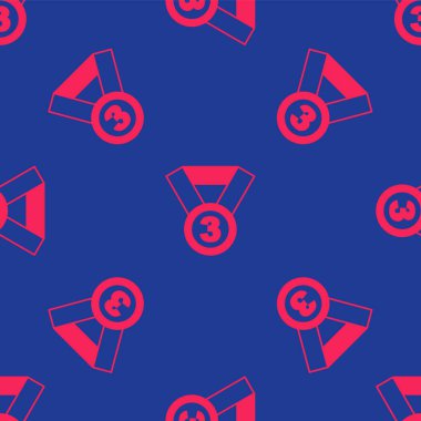 Kırmızı Madalya ikonu mavi arkaplandaki kusursuz deseni izole etti. Kazanan sembol. Vektör