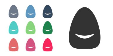 Siyah Pouf simgesi beyaz arkaplanda izole edildi. Yumuşak sandalye. Koltuk için çanta. Rahat mobilya koltuğu. Simgeleri renklendirin. Vektör