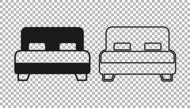 Şeffaf arka planda iki ya da bir kişi için siyah büyük yatak. Vektör