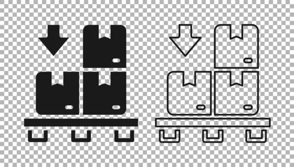 Svart Kartong Lådor Pall Ikon Isolerad Transparent Bakgrund Försluten Kartong — Stock vektor