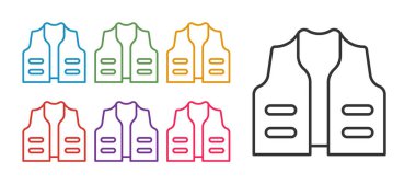 Balıkçı ceketi simgesi beyaz arkaplanda izole edildi. Balıkçı yeleği. Simgeleri renklendirin. Vektör