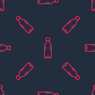 Kırmızı çizgili bir şişe su ikonu siyah arkaplanda izole edilmiş. Soda su içme tabelası. Vektör