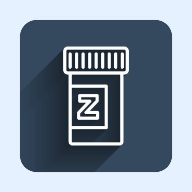 Uzun gölgeli beyaz çizgi uyku hapı ikonu. Mavi kare düğme. Vektör