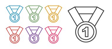 Madalya simgesini beyaz arkaplanda izole et. Kazanan sembol. Simgeleri renklendirin. Vektör