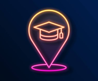 Parlayan neon hattı Online eğitim ve mezuniyet ikonu siyah arka planda izole edildi. İnternetteki öğretmen monitörde. Giyinme ve video semineri öğrenme. Vektör