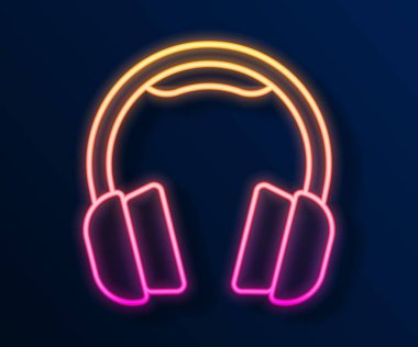 Parlayan neon hattı kulaklık simgesi siyah arkaplanda izole edildi. Kulaklıklar. Müzik, hizmet, iletişim ve operatör konsepti. Vektör