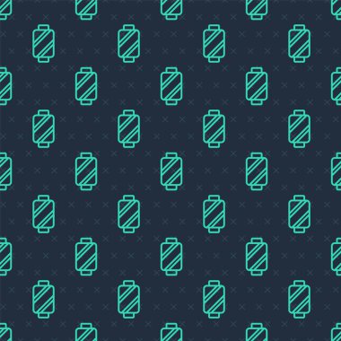 Mavi arkaplan üzerinde yeşil çizgi dikiş ipliği izole edilmiş dikişsiz desen. İplik makarası. İplik kutusu. Vektör