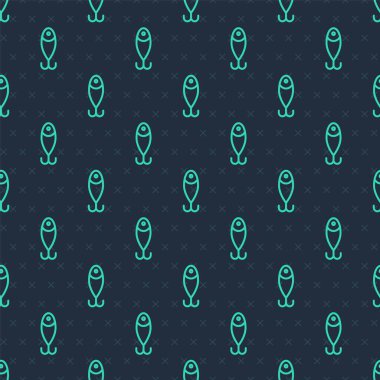 Yeşil çizgili balık yemi ikonu mavi arka planda izole edilmiş pürüzsüz desen. Balık oltası. Vektör