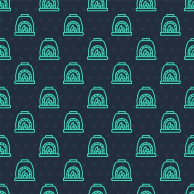 Yeşil çizgi Blacksmith fırın ikonu mavi arka planda izole edilmiş pürüzsüz desen. Vektör