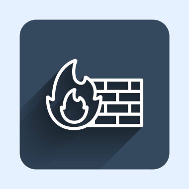 Beyaz çizgi güvenlik duvarı, uzun gölge arkaplanı olan güvenlik duvarı simgesi. Mavi kare düğme. Vektör