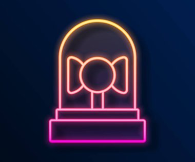 Parlayan neon hattı alarm zili simgesi siyah arkaplanda izole edildi. Yangın alarmı. Servis zili, el zili işareti, uyarı sembolü. Vektör