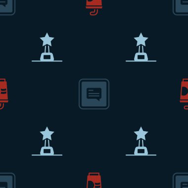 Kağıt bardağı suyla, video altyazılarıyla ve film kupasıyla kusursuz desenlere ayarlayın. Vektör