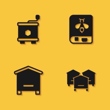 Bal sökücü, arılar için kovan ve uzun gölgeli ikon hakkında kitap hazırlayın. Vektör