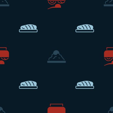 Ramen çorbası kasesi, pilav ve balık bifteği hazır olsun. Vektör