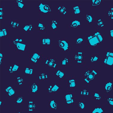 Motor yağı için teneke kutu, petrol sarnıcı, dolar sembolü ve boru vanasını pürüzsüz desen üzerine bırakın. Vektör