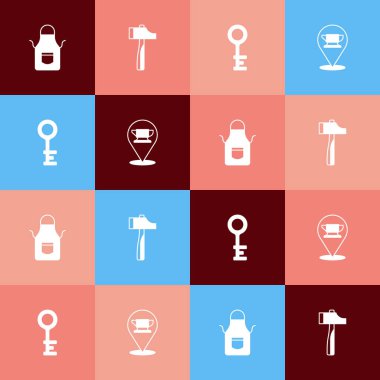 Demirci önlüğü, çekiç, eski anahtar ve örs alet simgesi. Vektör