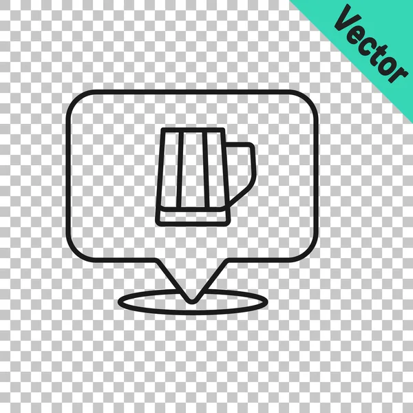 Black Line Wooden Beer Mug Icon Isolated Transparent Background Vector — Stock Vector