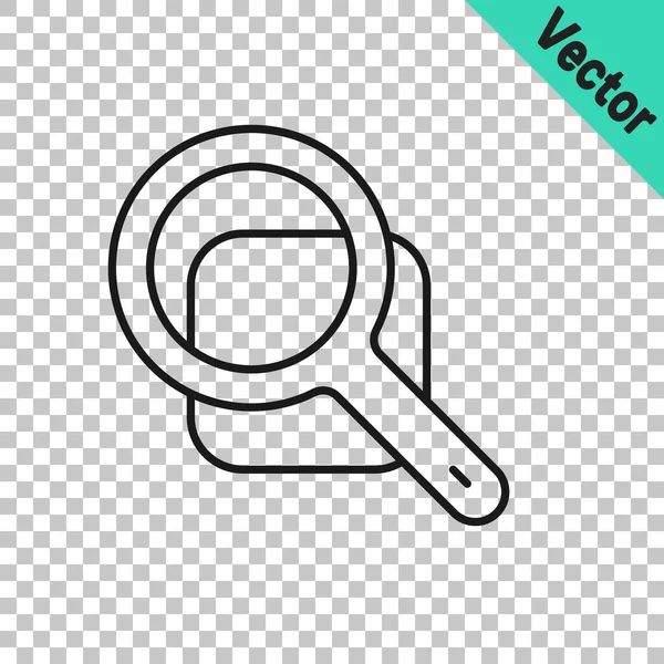 Black Line Magnifying Glass Icon Isolated Transparent Background Search Focus — Stock Vector