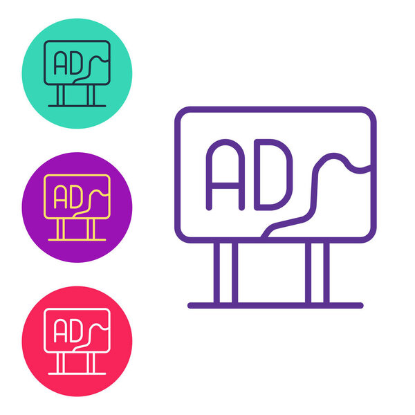 Set line Advertising icon isolated on white background. Concept of marketing and promotion process. Responsive ads. Social media advertising. Set icons colorful. Vector