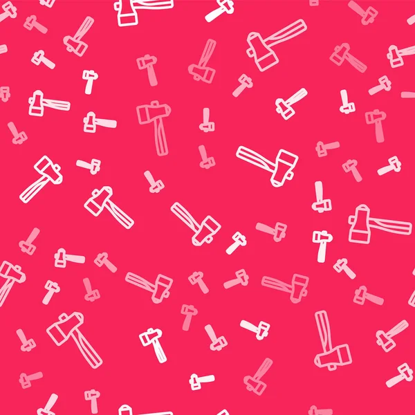 Beyaz çizgi çekiç simgesi kırmızı arkaplanda izole edilmiş. Tamir için bir araç. Vektör