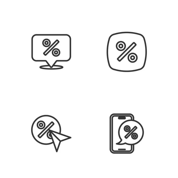 Set Line Procent Korting Telefoon Korting Procent Tag Pictogram Vector — Stockvector