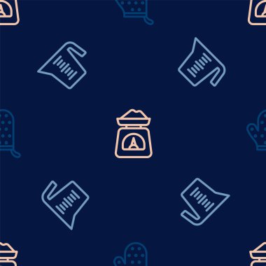 Fırın eldiveni, ölçü kabı ve pulları kusursuz desende ayarla. Vektör