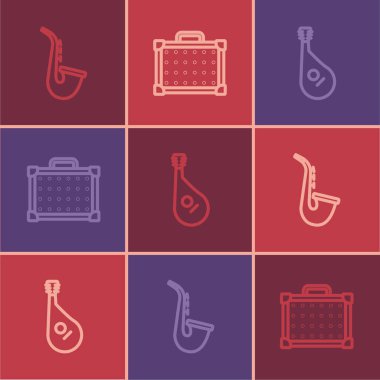 Saxophone, Bandura ve Guitar amplifikatör simgesini ayarla. Vektör