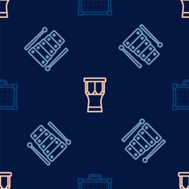 Gitar amplifikatörünü, ksilofonu ve Afrika perküsyon davulunu kusursuz desene ayarla. Vektör