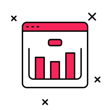 Taslak Tarayıcı ile doldurulmuş borsa büyüme grafikleri ve beyaz arkaplanda izole edilmiş para simgesi. Ekranda ok grafikleri olan bir monitör. Vektör