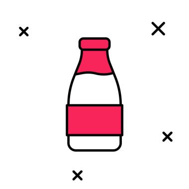 Beyaz arka planda izole edilmiş süt ikonu içeren kapaklı cam şişe. Vektör