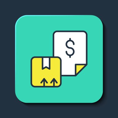 Doldurulmuş Waybill simgesi mavi arkaplanda izole edildi. Turkuaz kare düğme. Vektör