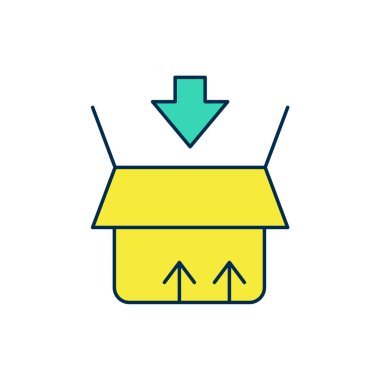 Doldurulmuş karton kutu simgesi beyaz arkaplanda izole edildi. Kutu, paket, paket işareti. Teslimat ve ambalaj. Vektör