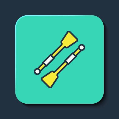 Mavi arka planda izole edilmiş kürek ya da kürek dolu tekne simgesi. Turkuaz kare düğme. Vektör