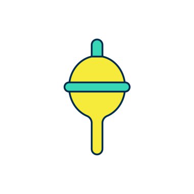 Doldurulmuş ana hatlı Balıkçılık şamandırası simgesi beyaz arkaplanda izole edildi. Balık oltası. Vektör