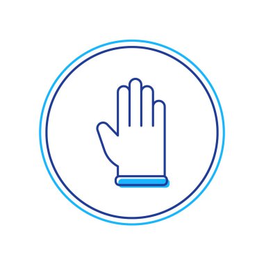 Doldurulmuş plastik eldiven simgesi beyaz arka planda izole edilmiş. Lateks el koruması işareti. Ev işi temizlik ekipmanları sembolü. Vektör