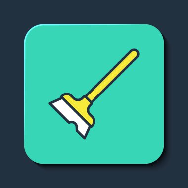 Doldurulmuş ana hat paspas simgesi mavi arkaplanda izole edildi. Temizlik hizmeti konsepti. Turkuaz kare düğme. Vektör